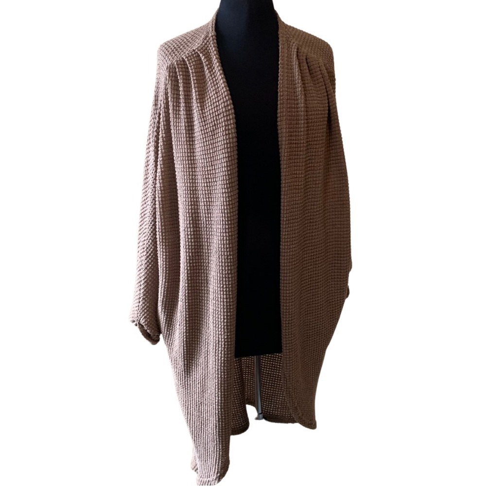 FASHION Tan Mocha Waffle Knit Open Cardigan Size XL Dolman Batwing Cocoon